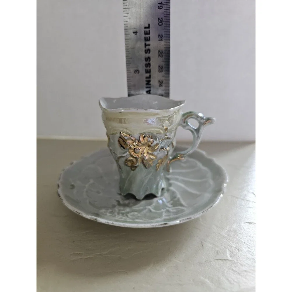 Vintage Mint Green Lusterware Miniature Cup And Saucer